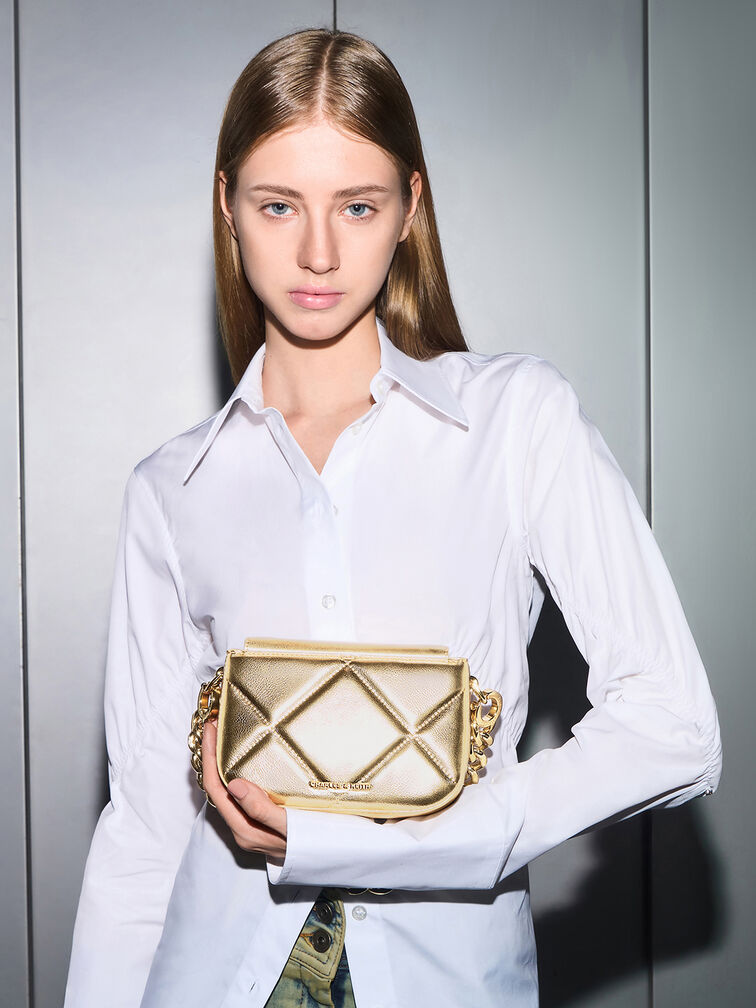 Mini Danika Chunky Chain Padded Bag, Gold, hi-res