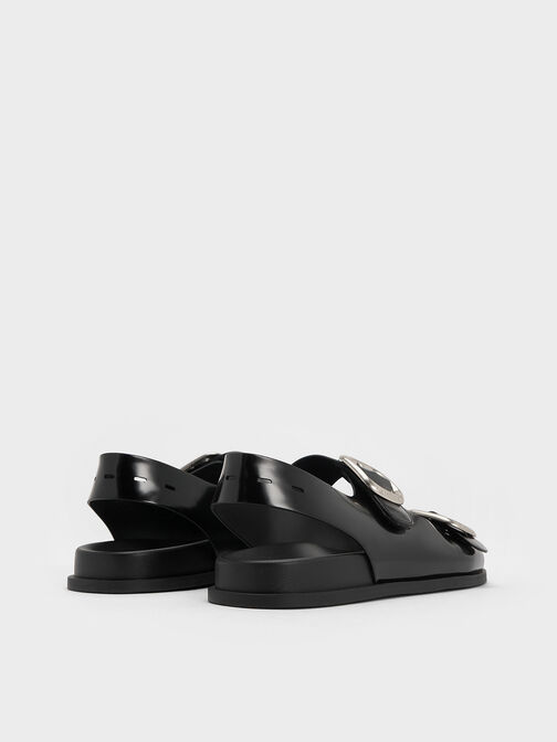 Buckled Double-Strap Slingback Sandals, Black Boxed, hi-res