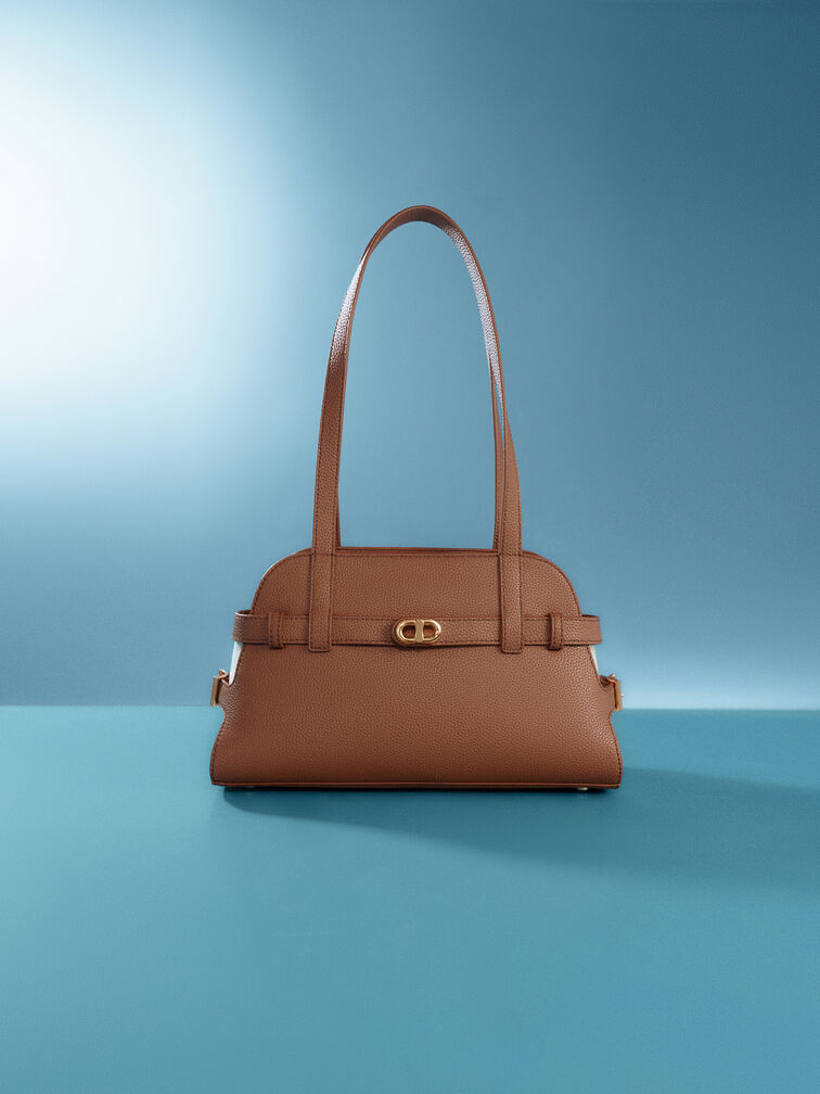 Aubrielle Belted Shoulder Bag, Chocolate, hi-res