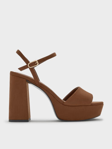 Faux Suede Block-Heel Platform Sandals, Brown, hi-res