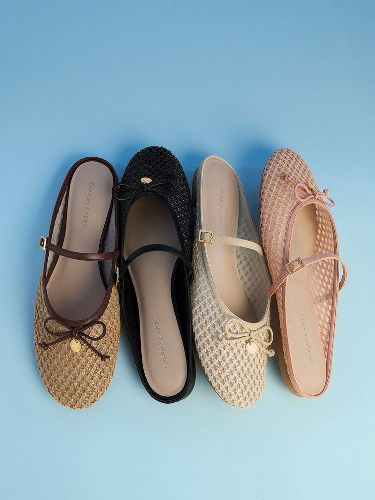 Raffia Bow Mary Jane Mules, Pink, hi-res