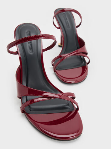 Wynn Patent Strappy Heeled Mules, Red, hi-res