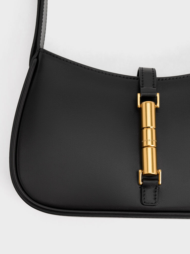 Cesia Metallic-Accent Shoulder Bag, Black, hi-res
