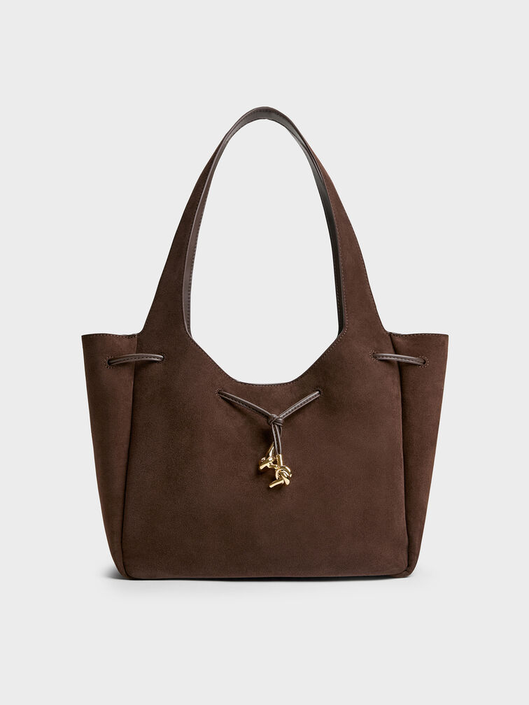 Mila Metallic-Knot Tote Bag, Espresso Brown, hi-res