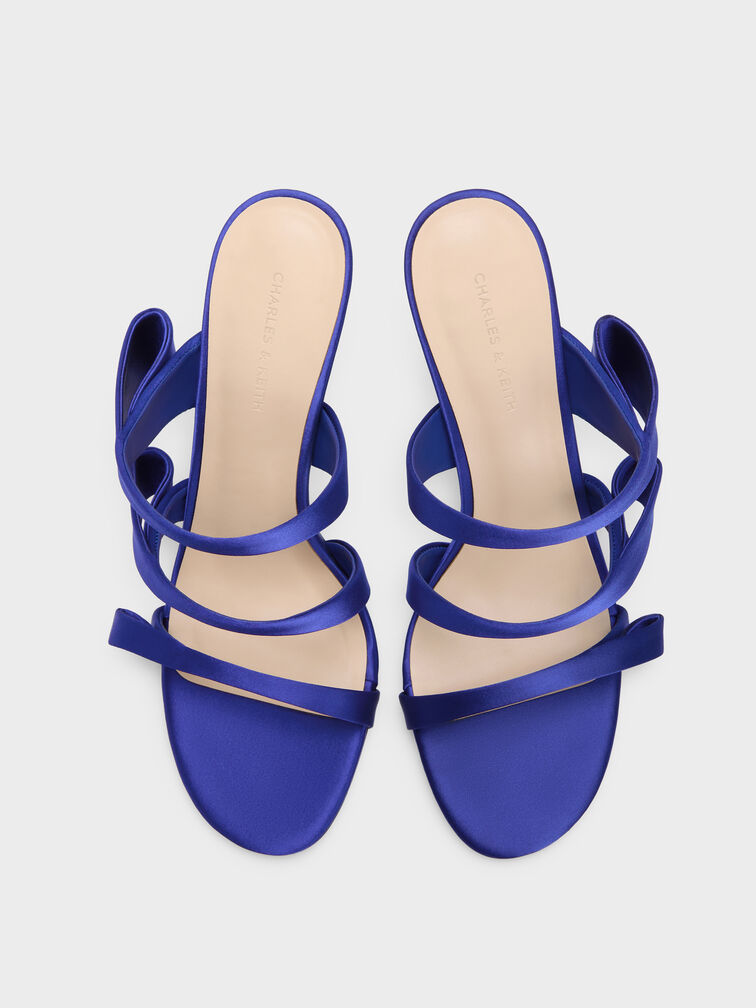 Satin Triple Pleated-Strap Stiletto Heels, Blue, hi-res