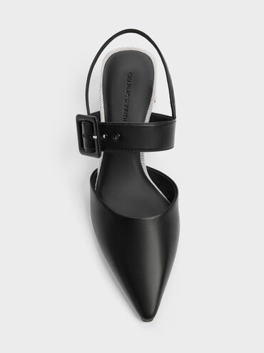 Two-Tone Buckled Pointed Slingback Pumps, Black, hi-res