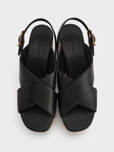 Crossover Espadrille Wedges, Black, hi-res