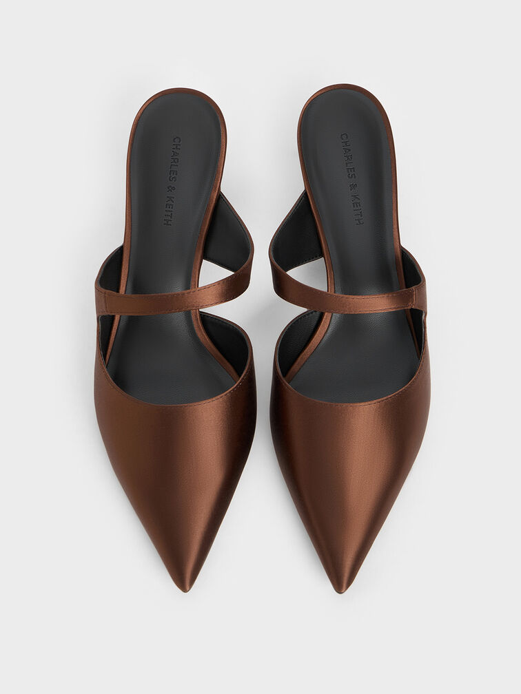 Vada Satin Asymmetric Sculptural Heel Pumps, Dark Brown, hi-res