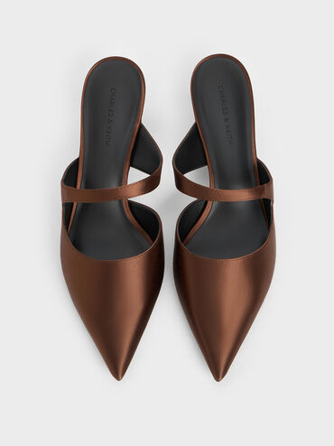 Vada Satin Asymmetric Sculptural Heel Pumps, Dark Brown, hi-res