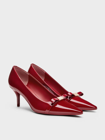 Dorian Patent Bow Pointed Stiletto Pumps, Red, hi-res