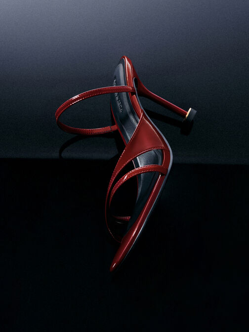 Wynn Patent Strappy Heeled Mules, Red, hi-res