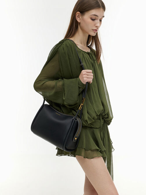 Lyla Tubular Slouchy Shoulder Bag, Black, hi-res