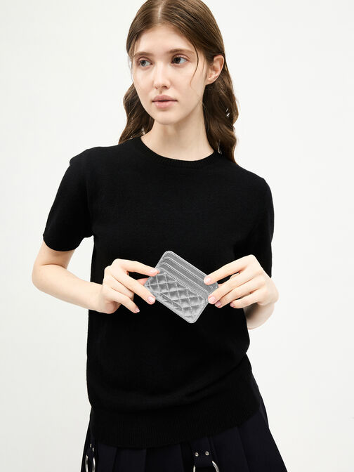 Cleo Metallic Quilted Card Holder, Silver, hi-res