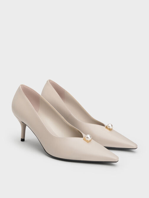 Marie Pearl Pointed Pumps, Taupe, hi-res