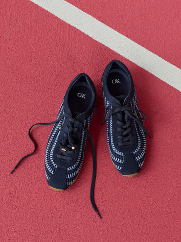 Jace Crochet & Suede Flower Sneakers, Blue, hi-res