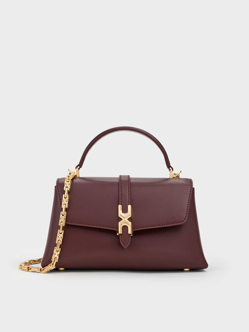 Adalyn Metallic-Buckle Top Handle Bag, Wineberry Red, hi-res