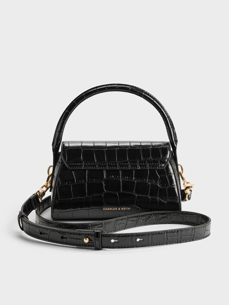 Kaila Croc-Effect Top Handle Bag, Black Croco, hi-res