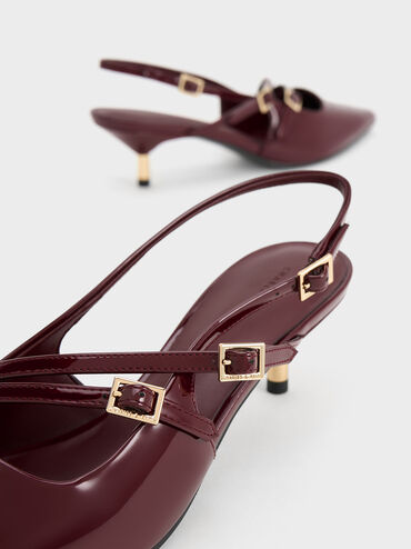Patent Pointed Slingback Kitten Heels, Maroon, hi-res