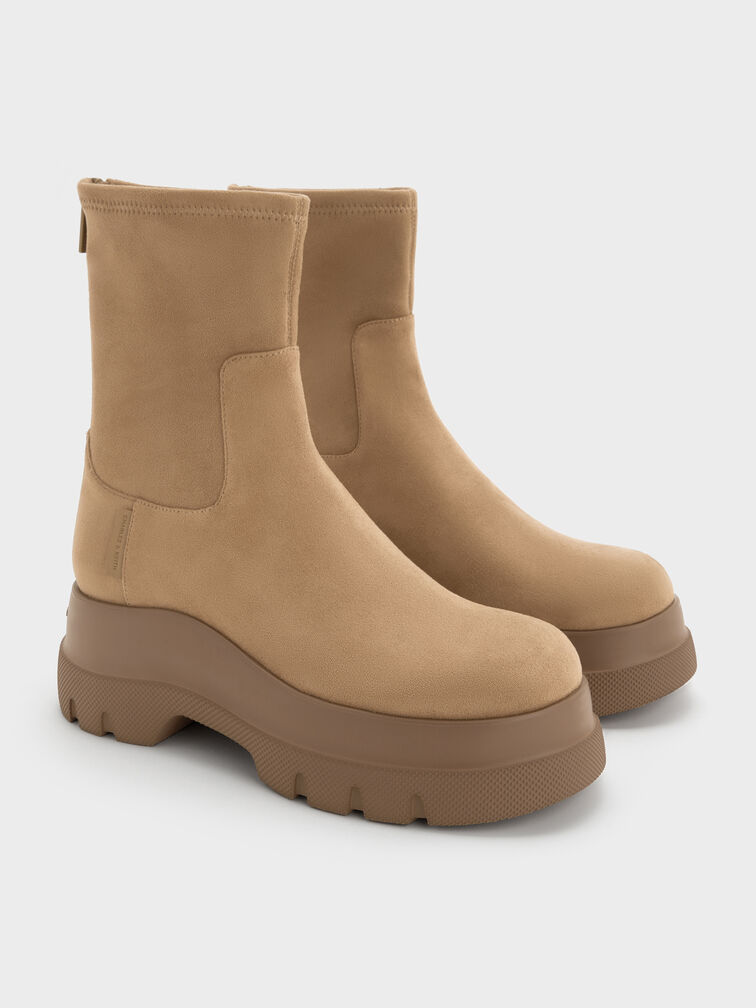Leoi Faux Suede Chunky Ankle Boots, Camel, hi-res