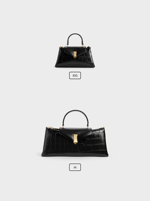 Micro Lilibet Croc-Effect Top Handle Bag, Black, hi-res