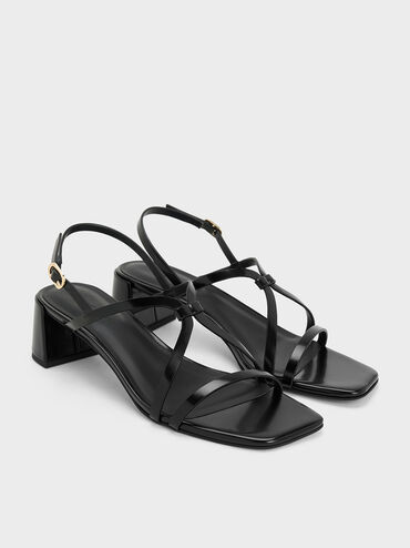 Strappy Block-Heel Slingback Sandals, Black Boxed, hi-res