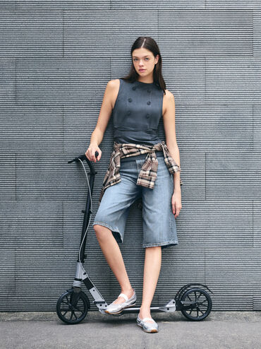 Jace Metallic Leather Mary Jane Sneakers, Silver, hi-res
