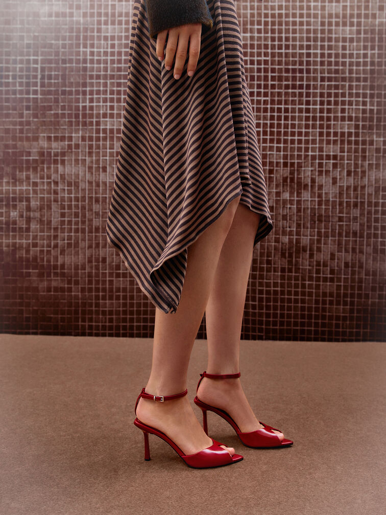 Pointed Peep-Toe Stiletto Sandals, Red, hi-res