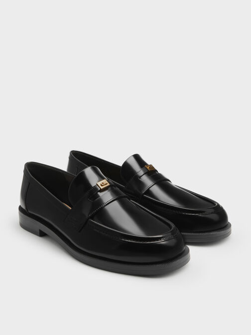 Georgina Leather Penny Loafers, Black Boxed, hi-res