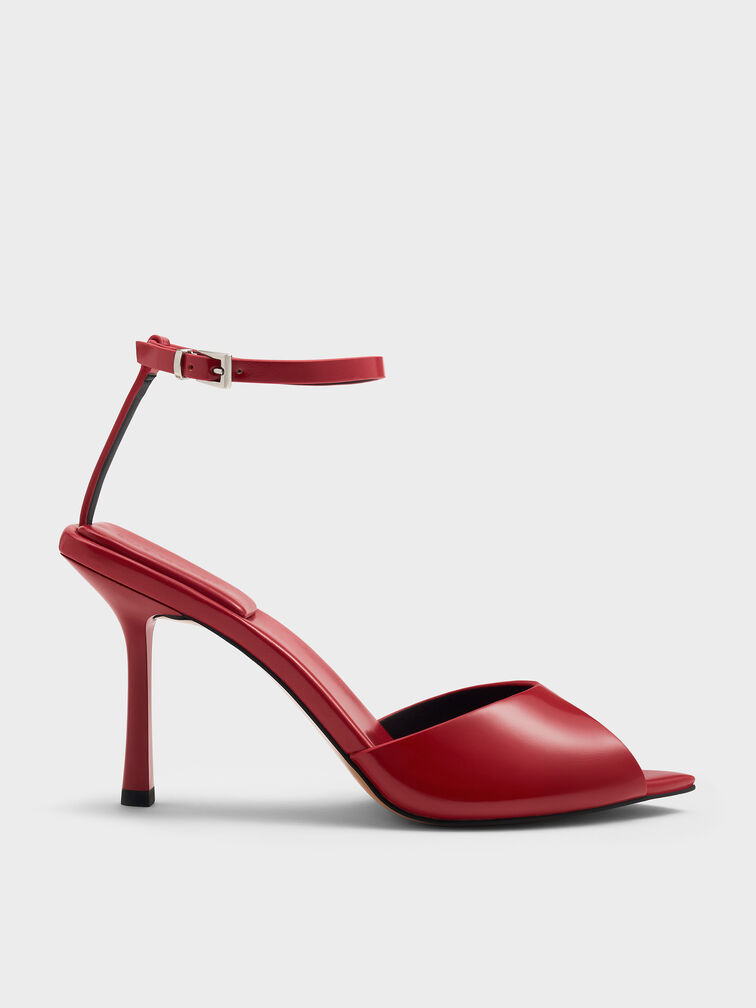Pointed Peep-Toe Stiletto Sandals, Red, hi-res