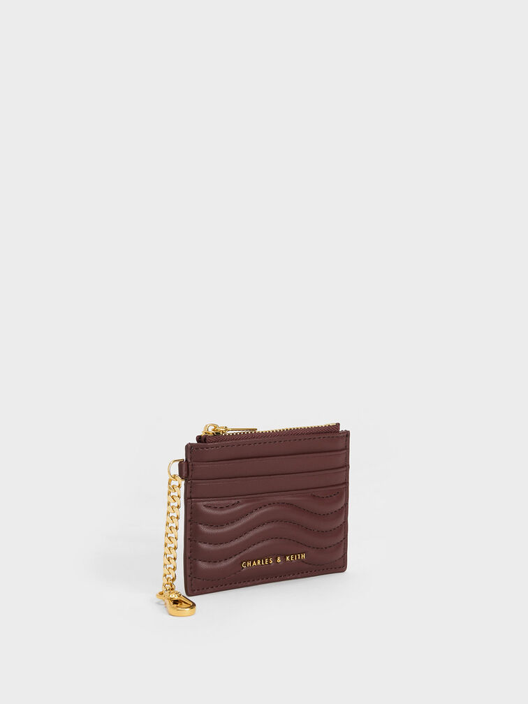 Aubrielle Wavy-Stitch Card Holder, Dark Chocolate, hi-res