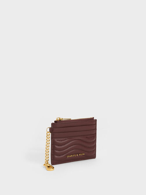 Aubrielle Wavy-Stitch Card Holder, Dark Chocolate, hi-res