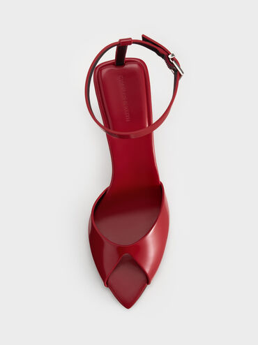 Pointed Peep-Toe Stiletto Sandals, Red, hi-res