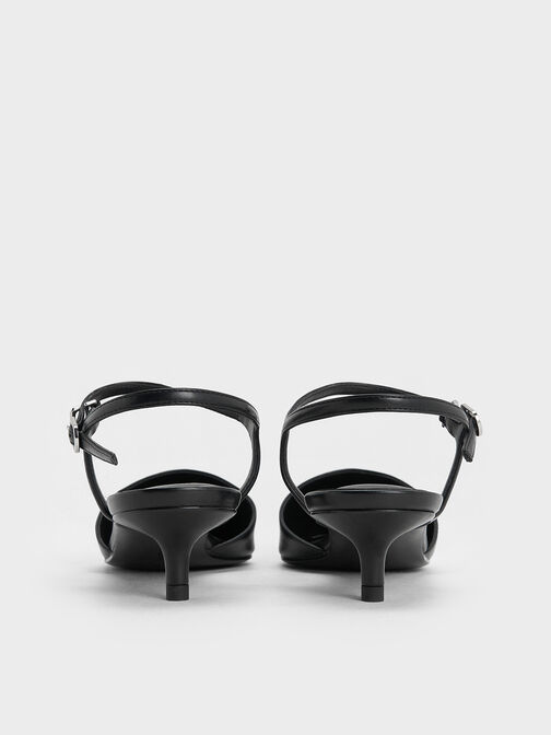 Pearl-Embellished Cap-Toe Kitten Heels, Black, hi-res