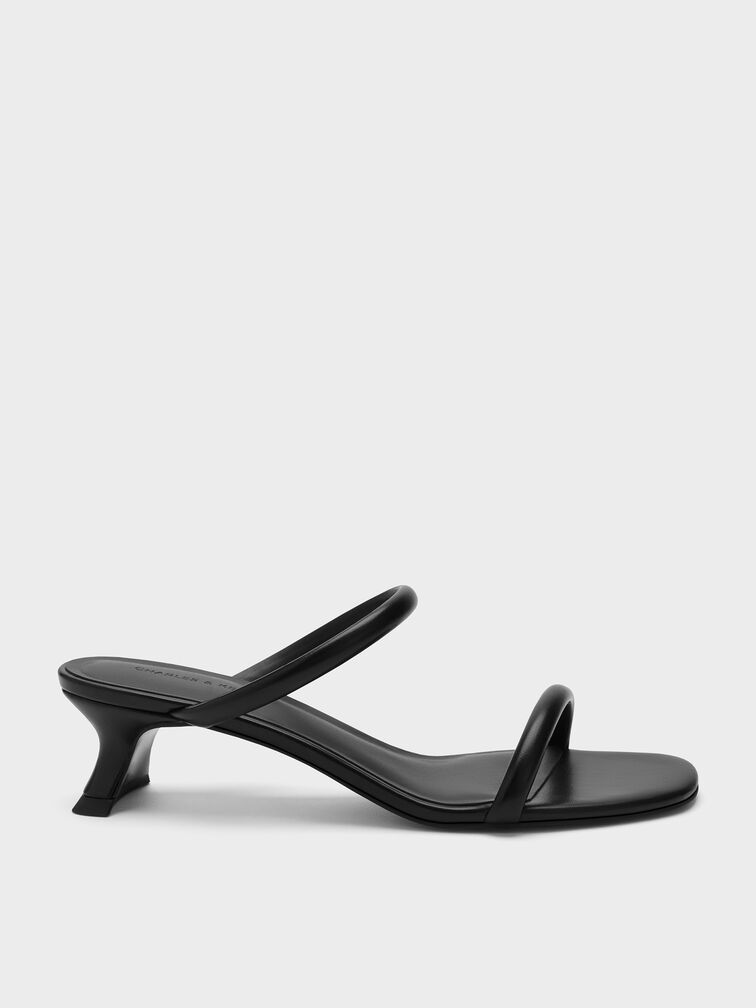 Double-Strap Slant-Heel Mules, Black, hi-res