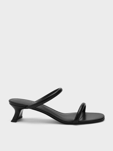 Double-Strap Slant-Heel Mules, Black, hi-res