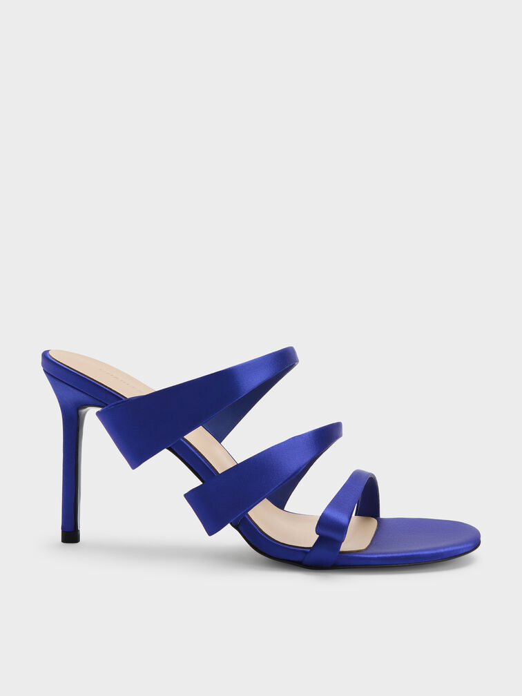Satin Triple Pleated-Strap Stiletto Heels, Blue, hi-res