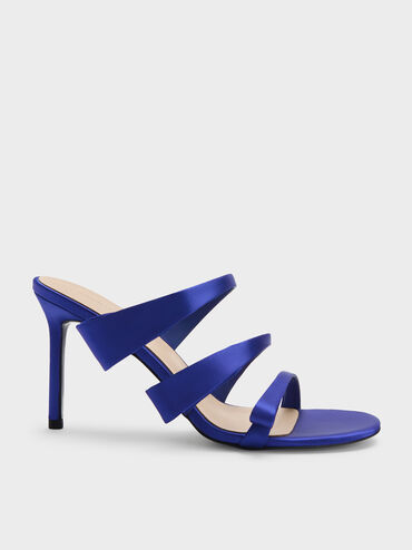 Satin Triple Pleated-Strap Stiletto Heels, Blue, hi-res