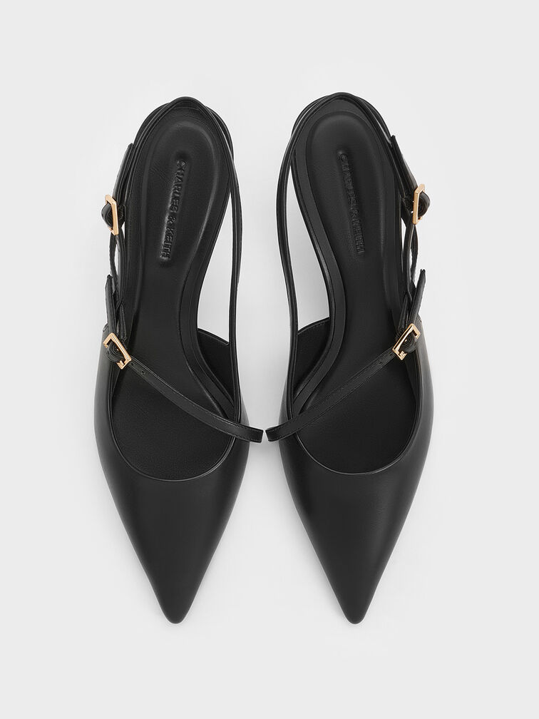Wynn Buckled Sculptural-Heel Slingback Pumps, Black, hi-res