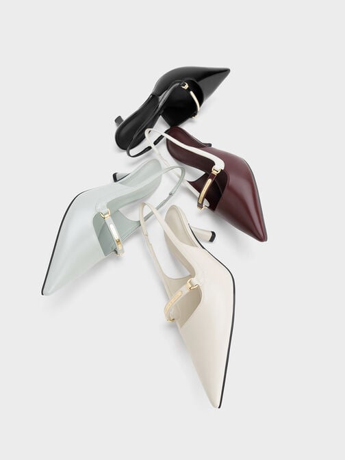 Patent Metallic Accent Slingback Pumps, Black Patent, hi-res