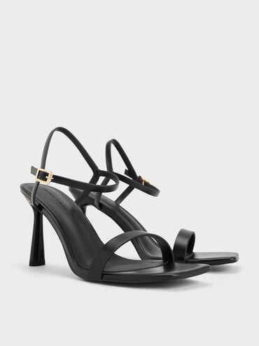 Ankle-Strap Heeled Sandals, Black, hi-res