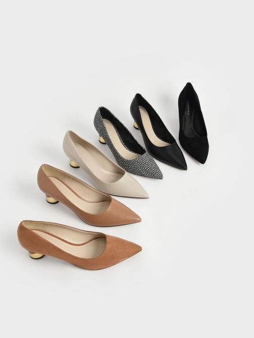 Cammie Metallic-Heel Pumps, Camel, hi-res