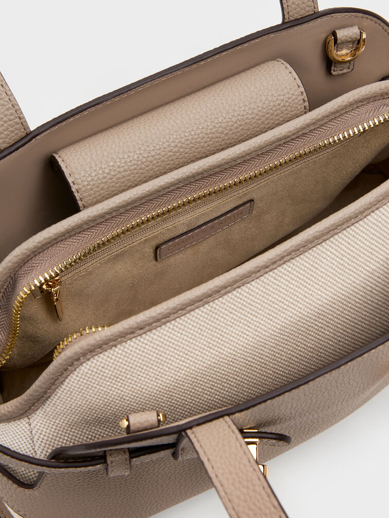 Aubrielle Belted Shoulder Bag, Taupe, hi-res