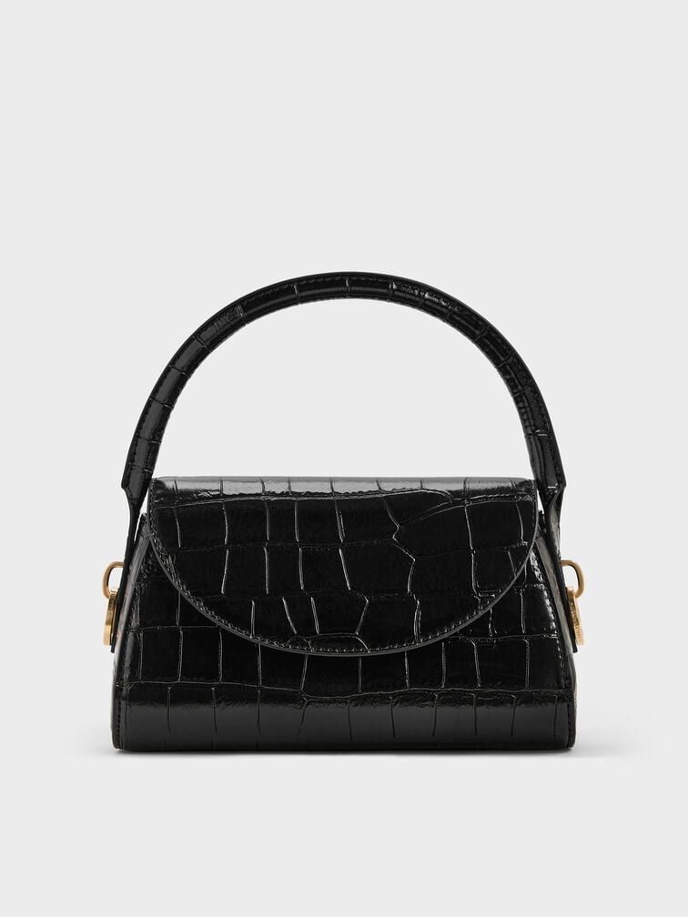 Kaila Croc-Effect Top Handle Bag, Black Croco, hi-res