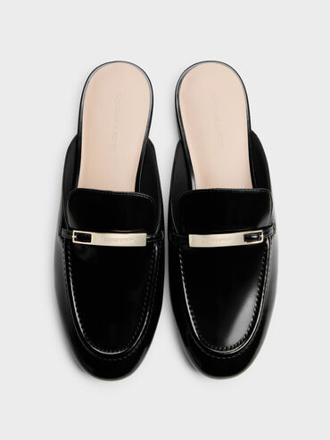 Metallic-Bar Loafer Mules, Black Boxed, hi-res