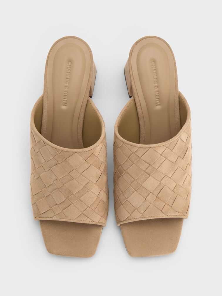 Ivette Faux Suede Woven Heeled Mules, Sand, hi-res