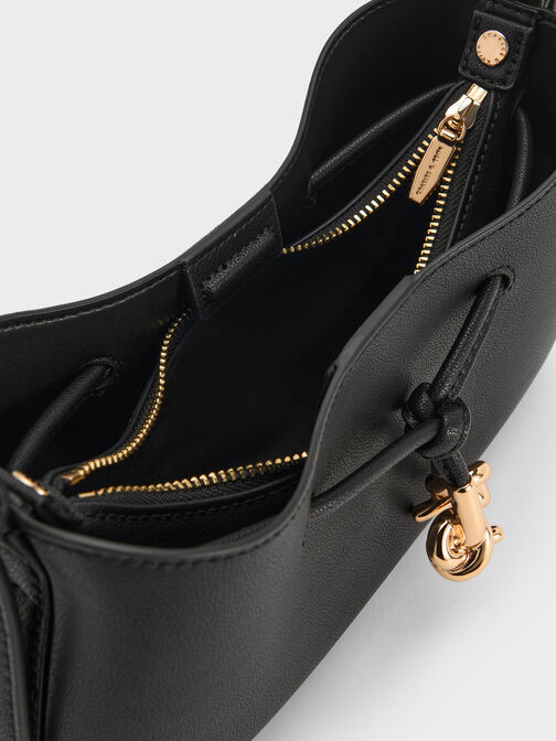 Mila Metallic-Knot Shoulder Bag, Black, hi-res