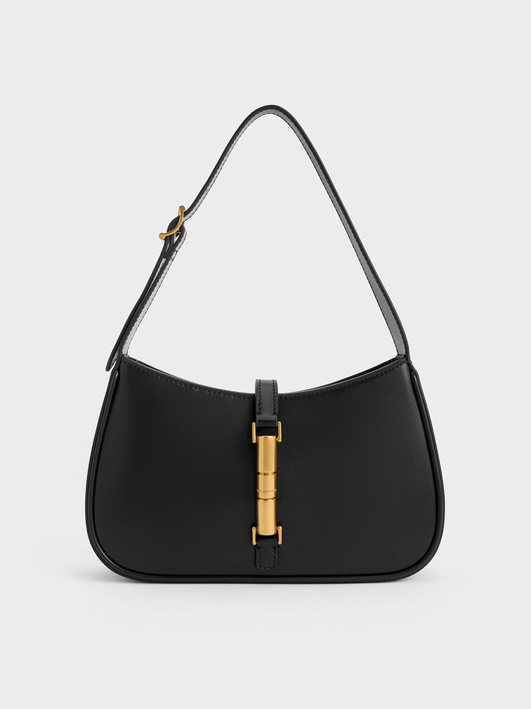 Cesia Metallic-Accent Shoulder Bag, Black, hi-res