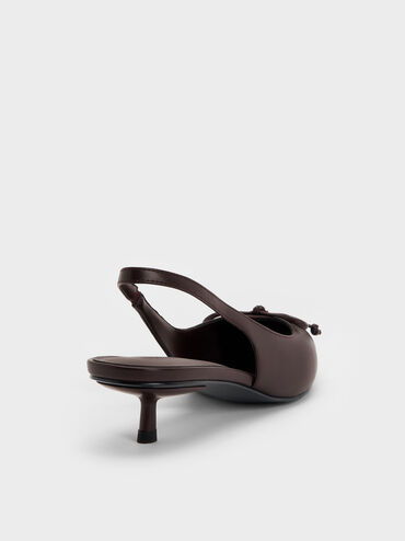 Ruched Bow Slingback Kitten Heels, Burgundy, hi-res