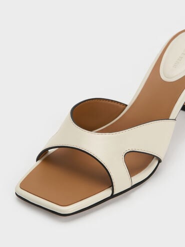 Cut-Out Square-Toe Heeled Mules, Chalk, hi-res