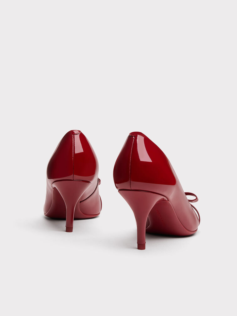 Dorian Patent Bow Pointed Stiletto Pumps, Red, hi-res
